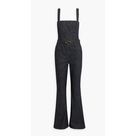 DL1961 Holloway Dark Wash Denim Flare Leg Jumpsuit 26 DL Performance - Picture 1 of 14
